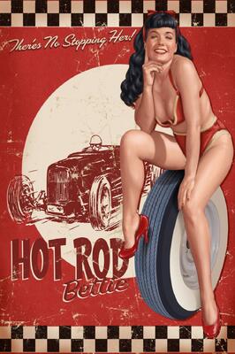 Bettie Page Hot Rod by Retro-A-Go-Go Poster